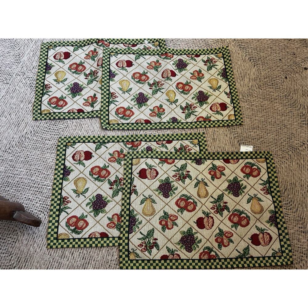 Vintage Table Placemats Fruit Tapestry Cottagecore Set of 4 Granny